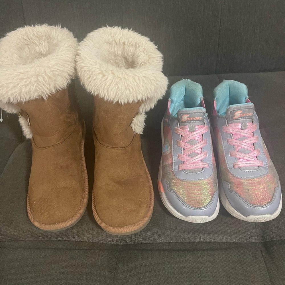 SOLD Girls Winter Brown Fur-Lined Boots and Colorful Sneakers